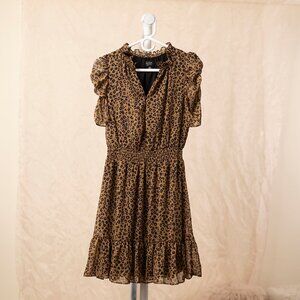 MSK ruffled sleeve short dress, Petite Medium, Leopard Print